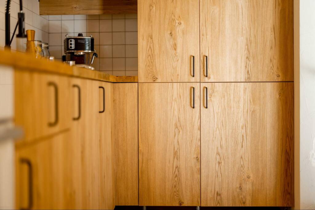 Wooden kitchen cabinets. 